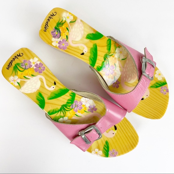 Woodies Real wood Heels Sandals Flamingo Pink Sz 5 - Picture 2 of 11